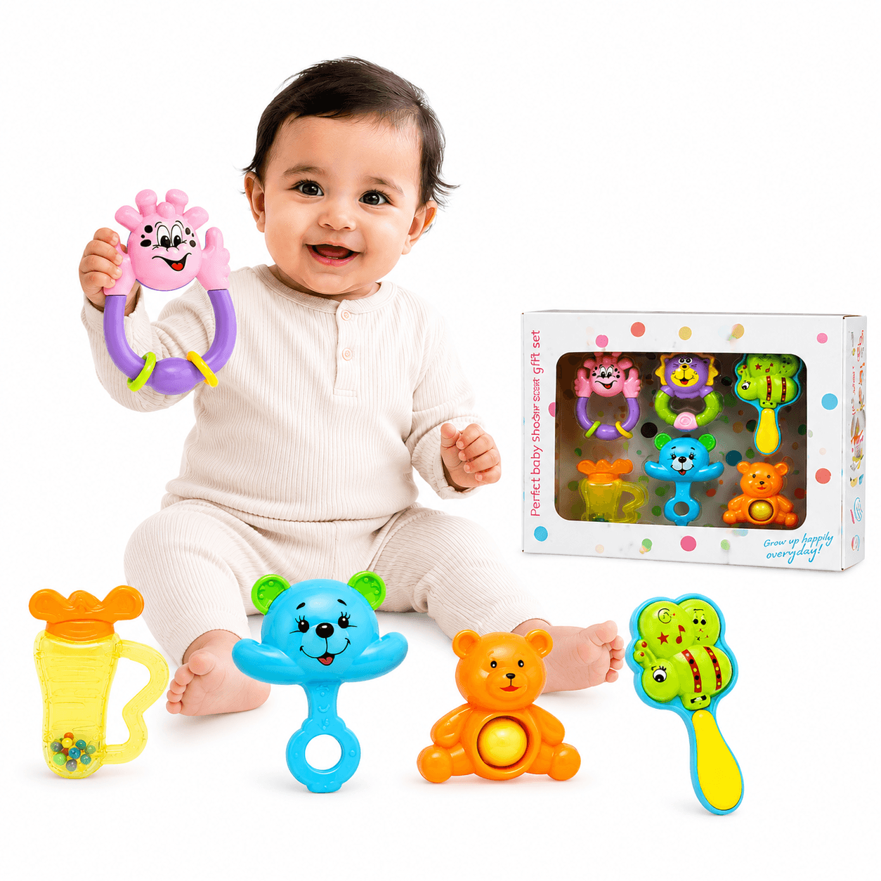 GURTOY® Baby Rattle Set for Newborns | Colorful Sensory Rattle Toys Gift Set for Babies 0+ Months