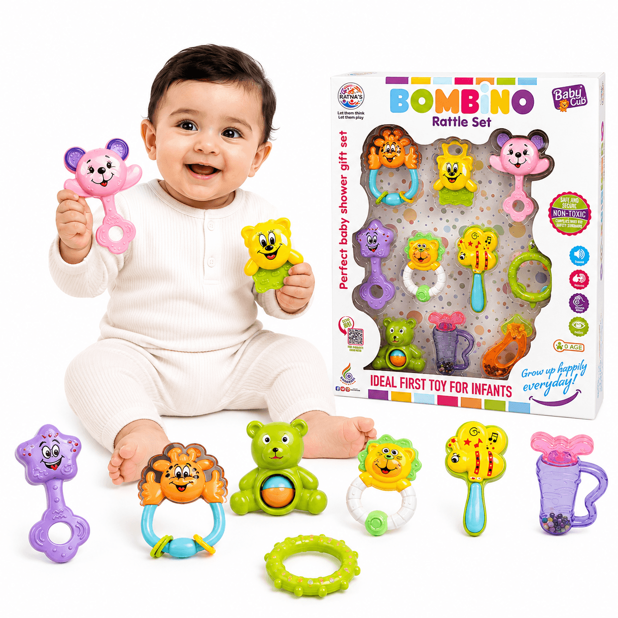 GURTOY® Baby Rattle Set for Newborns | Colorful Sensory Rattle Toys Gift Set for Infants 0+ Months