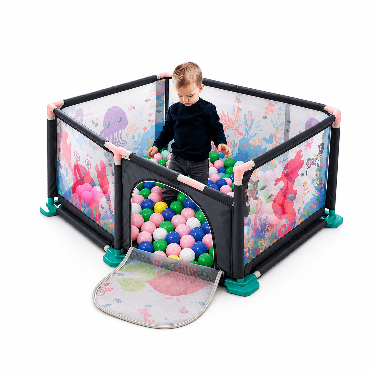 GURTOY® Baby Playpen with Ball Pool | Foldable Kids Safety Play Area for Toddlers with Activity Space