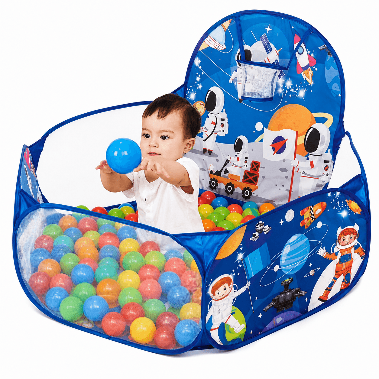 GURTOY® Space Theme Baby Ball Pool Playpen with Colorful Balls | Foldable Kids Play Tent for Toddlers