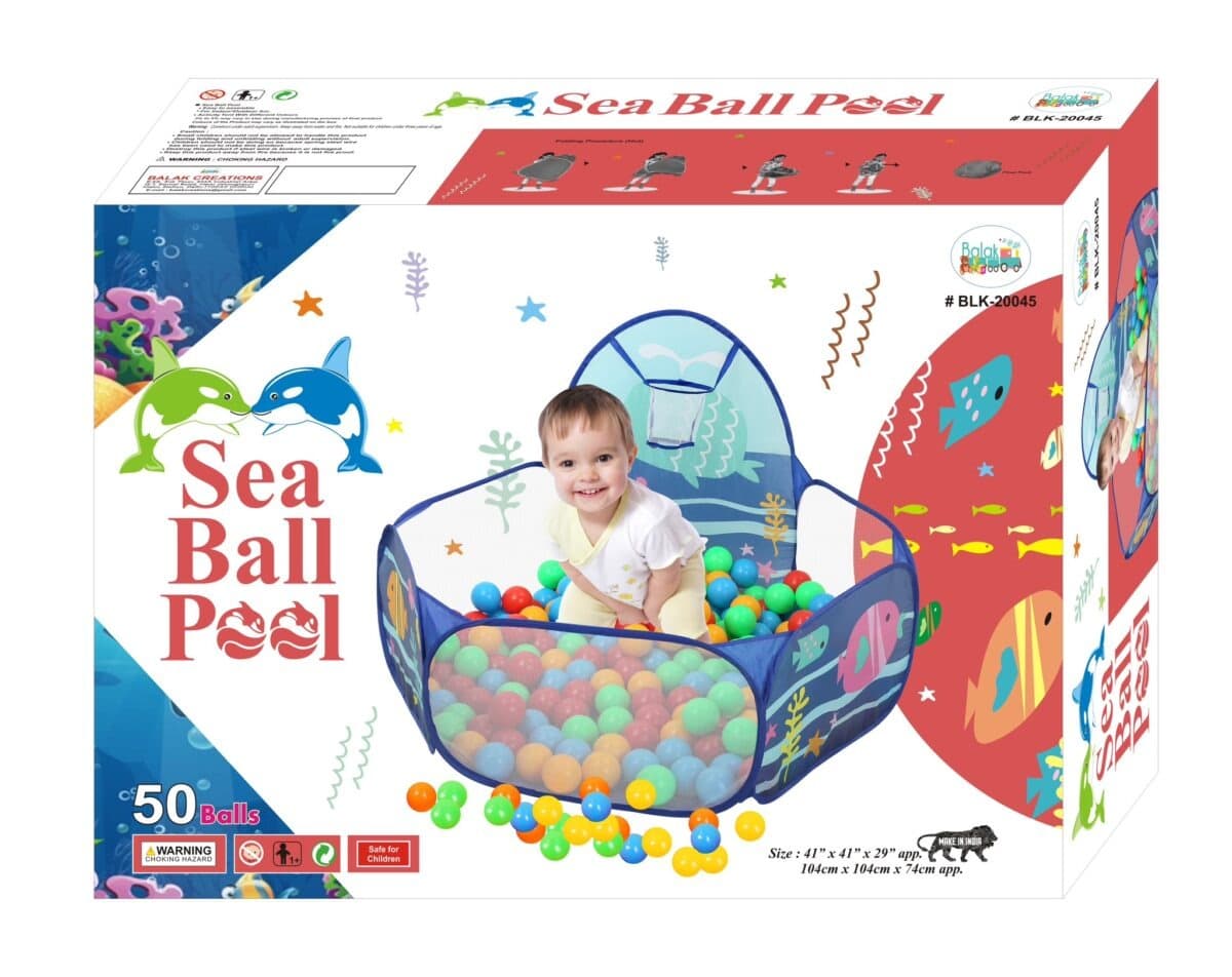 GURTOY® Sea Ball Pool Playpen for Kids with 50 Colorful Balls | Foldable Baby Play Tent for Toddlers