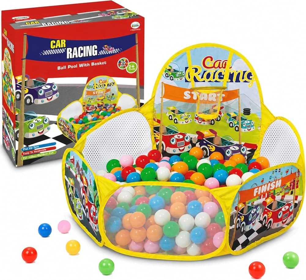 GURTOY® Car Racing Ball Pool for Kids with Basketball Hoop & Colourful Balls