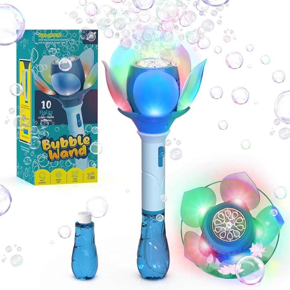 Gurtoy Magic Flower Bubble Wand Machine with LED Lights & Bubble Solution for Kids