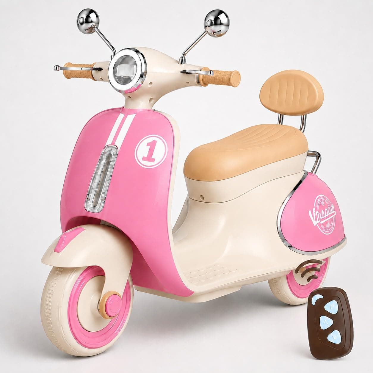 GURTOY Vespa Style Battery Operated Ride-On Scooter for Kids – Pink