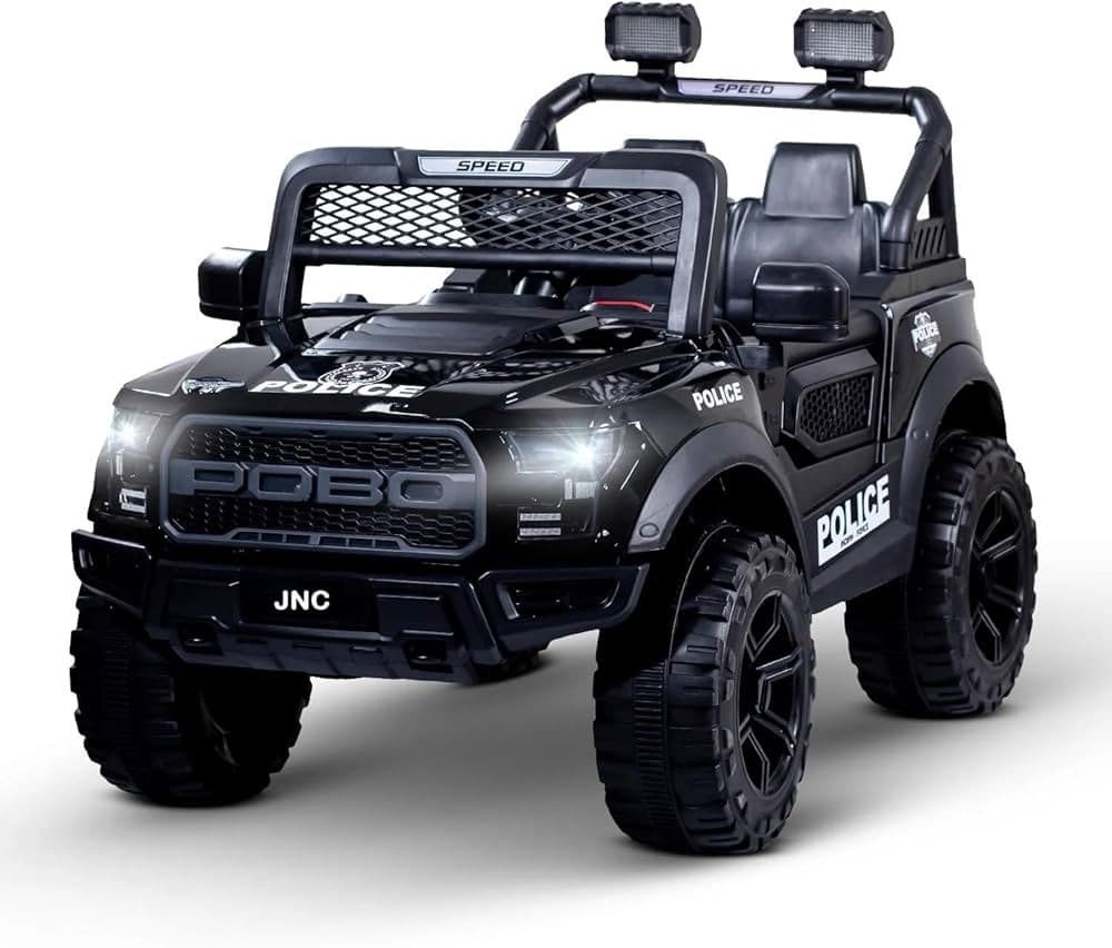 GURTOY Police Style Electric Ride On Jeep for Kids with Remote Control, LED Lights & Music