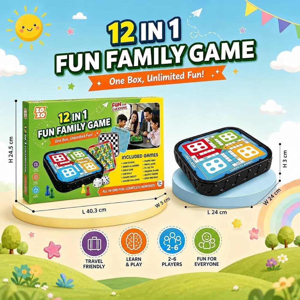 GURTOY® 12 in 1 Fun Family Game Board Set for Kids & Adults