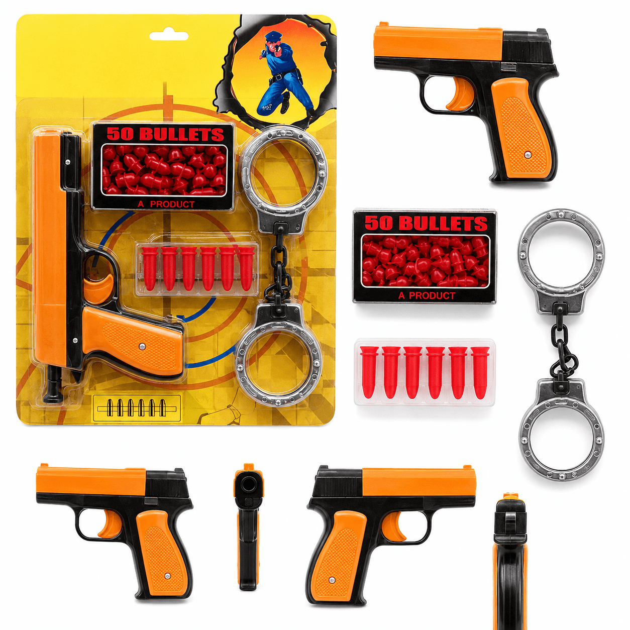 GURTOY® Police Toy Gun Set with Handcuffs & Soft Suction Bullets for Kids